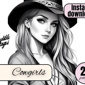 Coloring Pages For Adults Cowgirls Grayscale To Color Adult Coloring Book Printable Relaxing Gift Idea Instant Digital Download Illustration