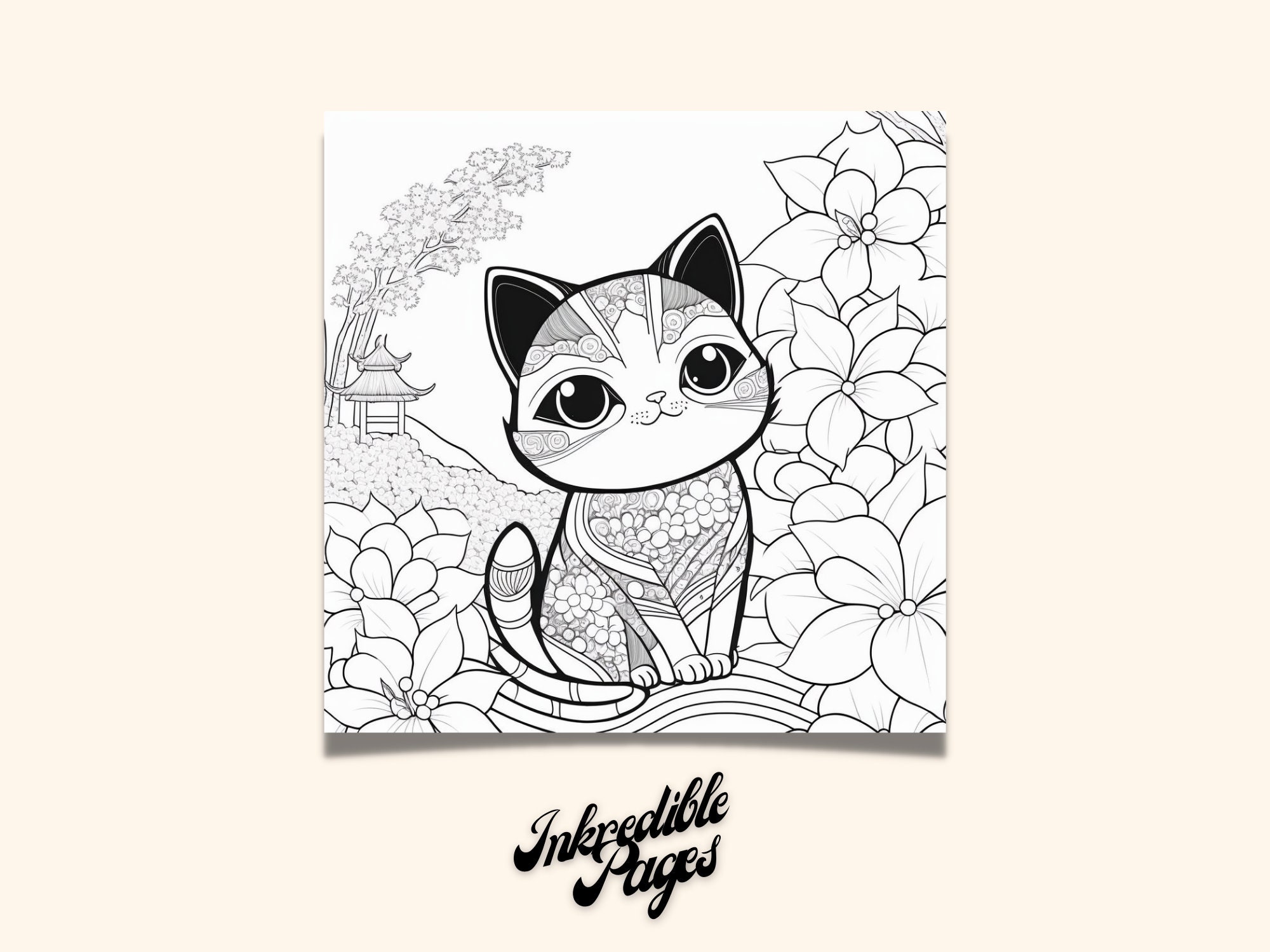 Coloring Pages for Adults Cute Kawaii Cat Lovers to Color - Etsy
