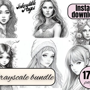 Coloring Pages For Adults Grayscale Bundle To Color Adult Coloring Book Collection Printable Idea Gift Instant Digital Download Illustration