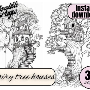 Coloring Pages For Adults Fairy Tree Houses To Color Adult Coloring Book Printable Relaxing Gift Idea Instant Digital Download Illustrations