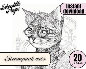 Coloring Pages For Adults Steampunk Cat To Color Adult Coloring Books Printable Relaxing Gift Idea Instant Digital Download Illustration PDF