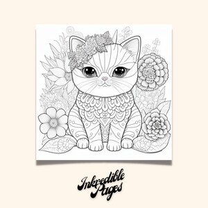 Coloring Pages for Adults Cute Kawaii Cat Lovers to Color - Etsy