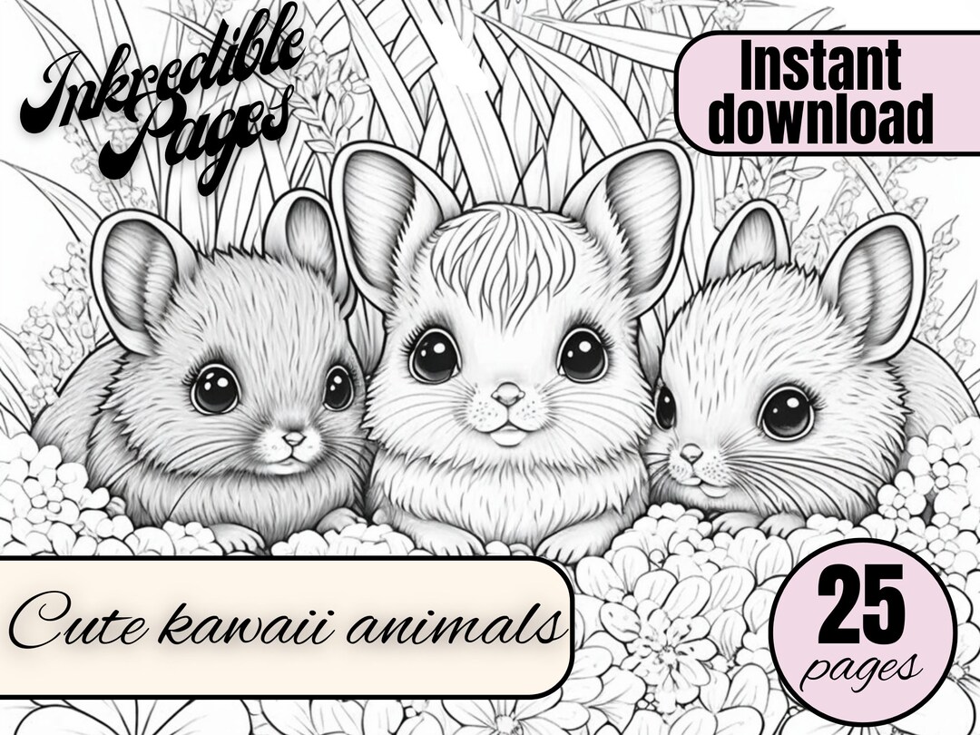 Coloring Pages for Adults Cute Kawaii Animals to Color Adult Coloring ...