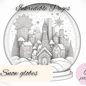 Coloriages pour adultes Boules à neige avec des villes Adultes Coloriages PDF Livre de coloriage imprimable Téléchargement instantané Illustrations