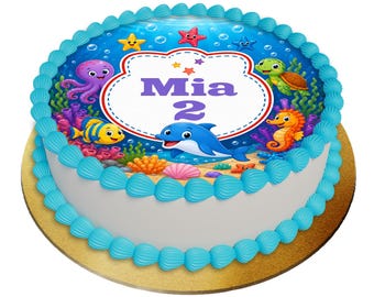 Personalized Baby Sea World Cake Topper Digital File