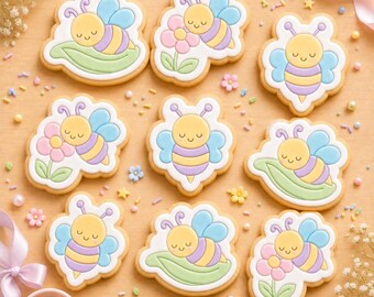 Baby Bee Cookie Stamp and Cutter Set of 4, Baby Shower Birthday Fondant Embosser