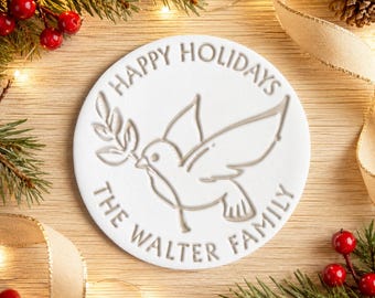 Custom Christmas Cookie Stamp | Peace Dove Embosser, Family Name Baking Tool