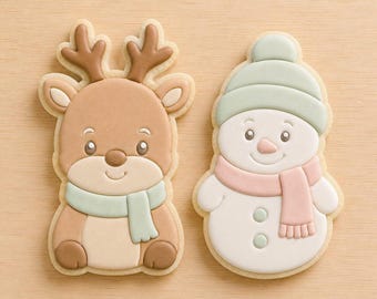 Christmas Cookie Stamp Set, Reindeer Snowman Biscuit Embosser, Festive Fondant Cutter