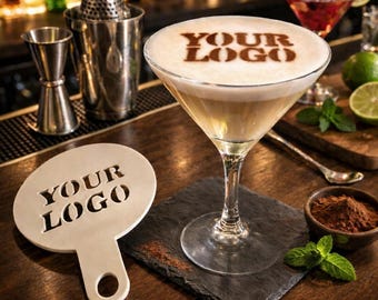 Custom Logo Drink Stencil | Martini & Cocktail Foam Branding | Personalized Bar Stencil