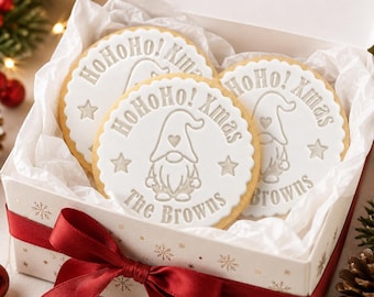Personalized Gnome Christmas Cookie Stamp and Cutter, Hohoho Xmas Baking Embosser
