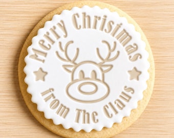Custom Cookie Stamp with Reindeer Cutter | Personalized Biscuit Embosser | Christmas