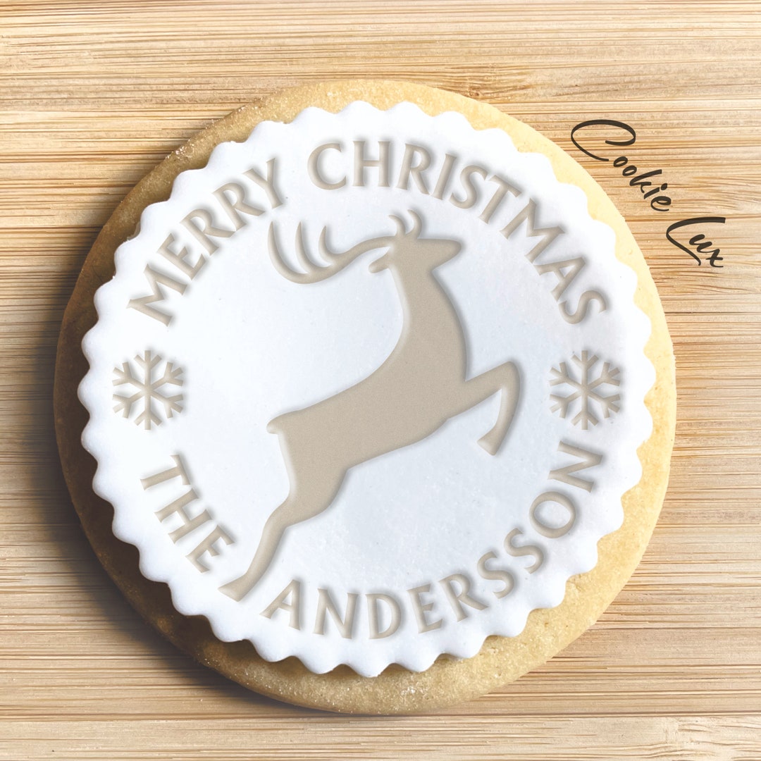 Custom Christmas Cookie Stamp Embosser and Cookie Cutter Merry Christmas Reindeer With