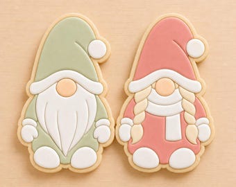Cookie Stamp and Cutter Set Gnome Couple Christmas , Biscuit Embosser, Festive Fondant Cutter