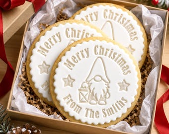Personalized Christmas Gnome Cookie Stamp and Cutter, Stars Embosser
