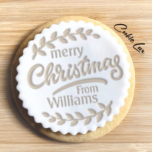 Custom Christmas Cookie Stamp and Cookie Cutter Embosser | Merry Christmas with Ornaments | Personalized with Family Name