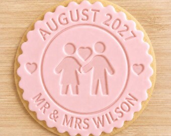 Personalized Biscuit Embosser Wedding, Custom Mr & Mrs Cookie Stamp, Names and Date Fondant Stamp