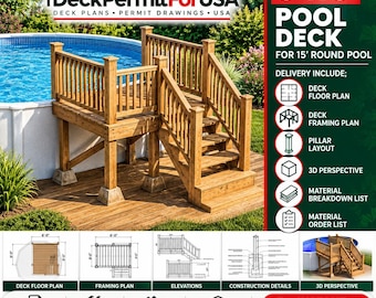 5x6 Pool Deck for 15 ft Round Pool | Custom Deck Plans | Permit Ready PDF