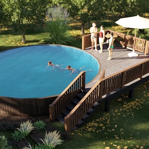 Plans de terrasse de piscine Enseigne pour terrasse de piscine Terrasse de piscine hors sol 17' × 20' 24' de terrasse ronde pour la fête des pères, mobilier d'extérieur, jardin extérieur et décoration