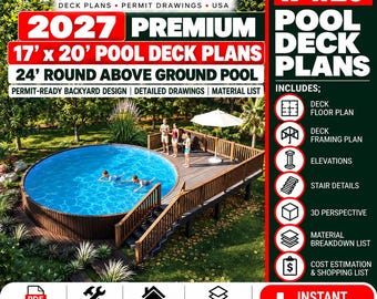 Pool deck plans pool deck sign above ground pool deck 17'×20' 24' round pool deck for Fathers day outdoor furniture outdoor garden and decor