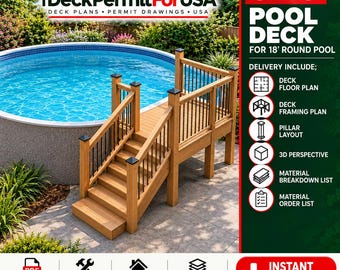 Premium Plans for Above Ground Pool Deck (6x8) | 18' Round Pool Deck Blueprint with Step-by-Step Guide, Material List, and Cost Estimation