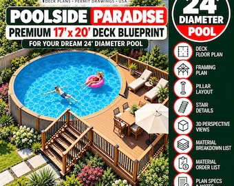 2027 Premium Above Ground Pool Deck Plans (10x12) | 21' Round Pool Blueprint, Step-by-Step Guide, Material List & Cost Estimate