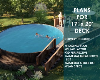 Poolside Paradise: Premium 17&#39;x20&#39; Deck Blueprint for Your Dream 24&#39; Diameter Pool