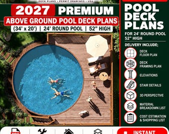 Plans for above ground pool deck (34x20) 24' round pool 52" high