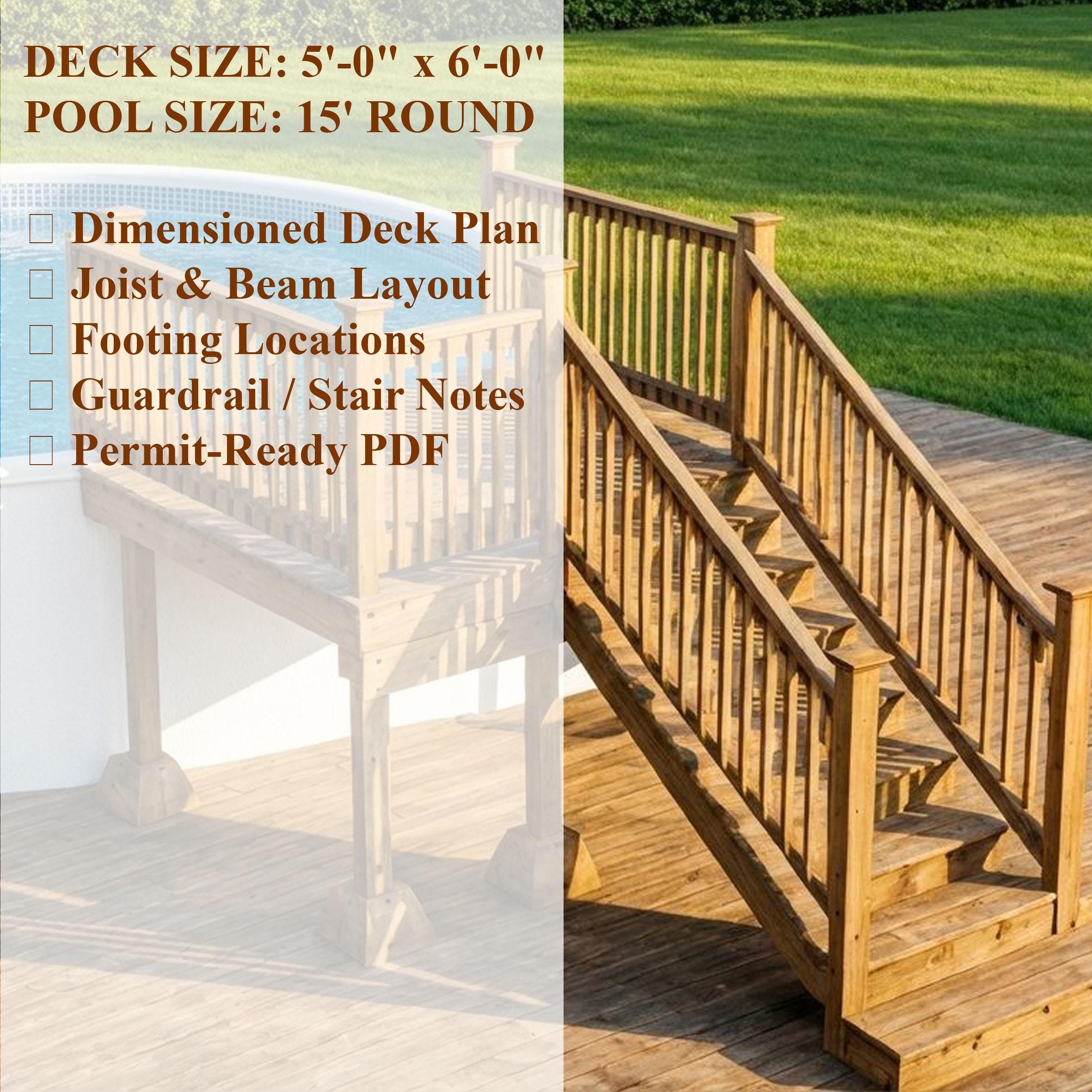 5x6 Pool Deck for 15 Ft Round Pool | Custom Deck Plans | Permit Ready ...