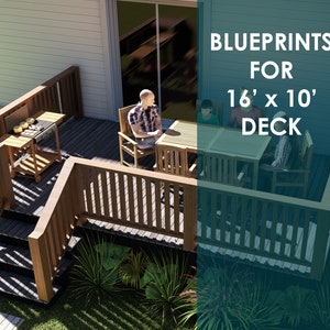 Deck Plans / Drawing Set - 16*10 Deck Drawings / DIY Woodworking Plans (with deck construction guide)