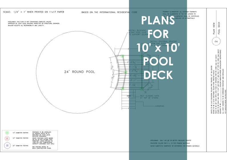 Plans for Above Ground Pool Deck 10x10 24' Round Pool 52 High Etsy