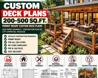 Permit Ready Custom Deck Plans | Deck Permit Drawings | Construction Plan Set | City Approval Package
