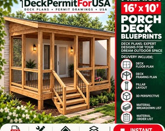 Premium 16'x10' Porch Deck Blueprints, Deck Plans: Expert Designs for Your Dream Outdoor Space