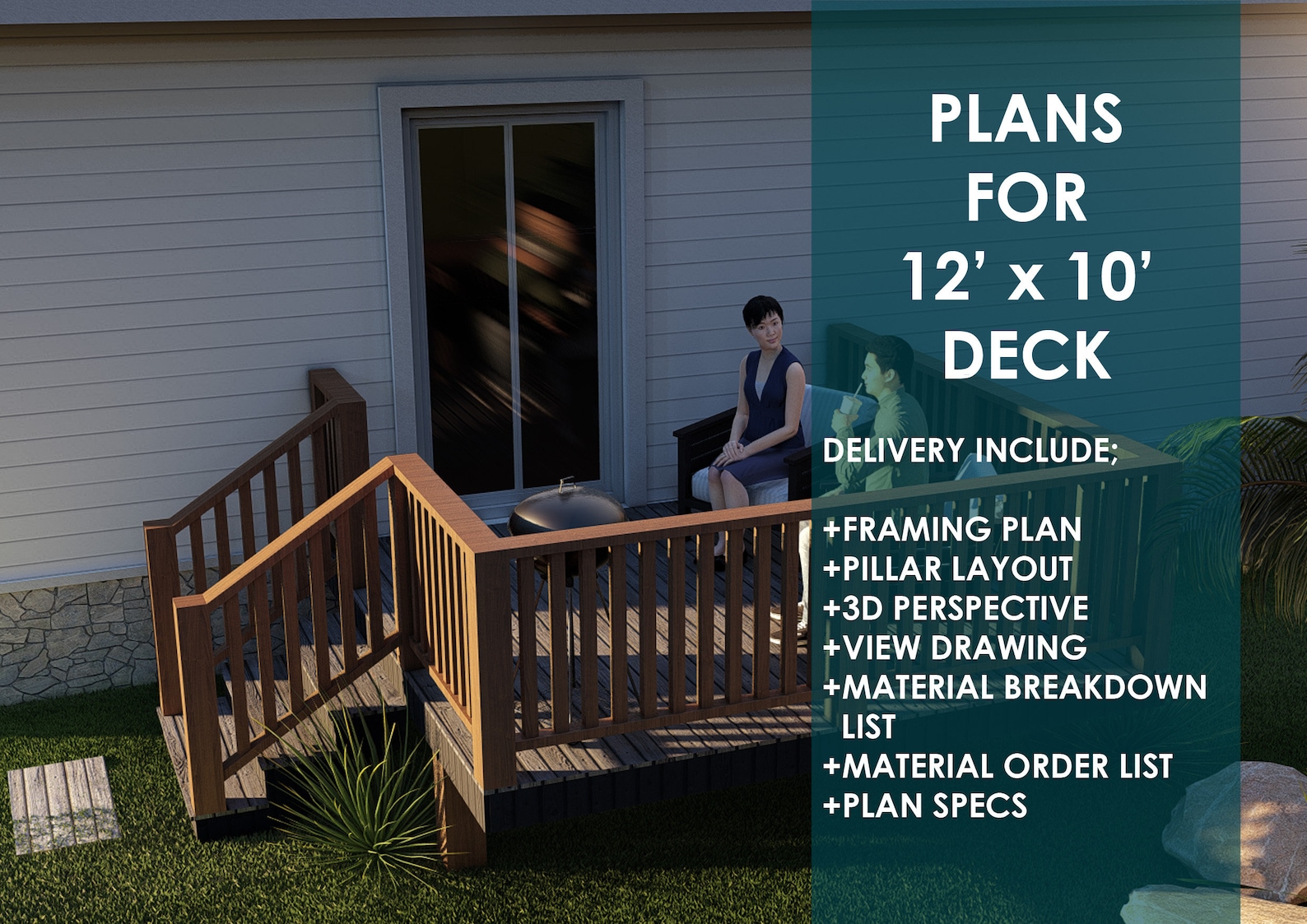 Deck Plans / Drawing Set 1210 Deck Drawings / Deck Blueprints / DIY