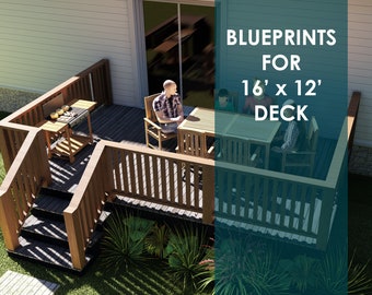 Deck Plans / Drawing Set - 16*12 Deck Drawings / DIY Woodworking Plans (With Deck Construction Guide)