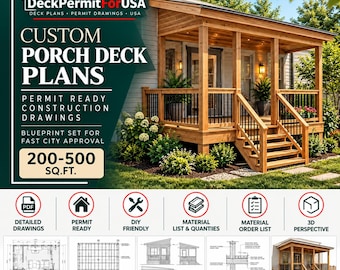Custom Porch Deck Plans | Permit Ready Construction Drawings | Blueprint Set for Fast City Approval