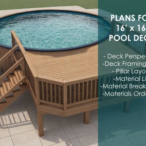 Plan de terrasse de piscine haut de gamme de 16 x 16 pi - Améliorez votre espace extérieur