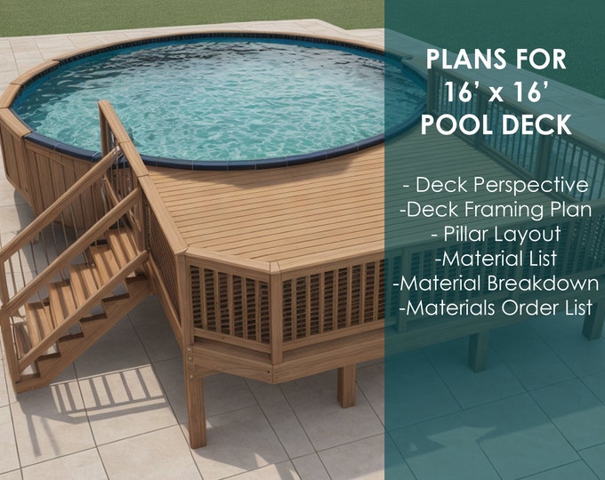 Pool Deck Plans Pool Deck Sign Above Ground Pool Deck 17'×20' 24' Round ...