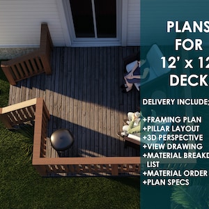 Deck Plans / Drawing Set - 12*12 Deck Drawings / Deck Blueprints / DIY Woodworking Plans (with deck construction guide)