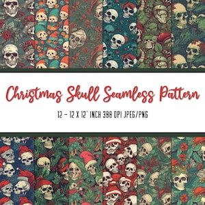 Christmas Skull Seamless Pattern Bundle | Fabric Printing | Digital Paper Pack | Seamless File | Skull Digital Paper