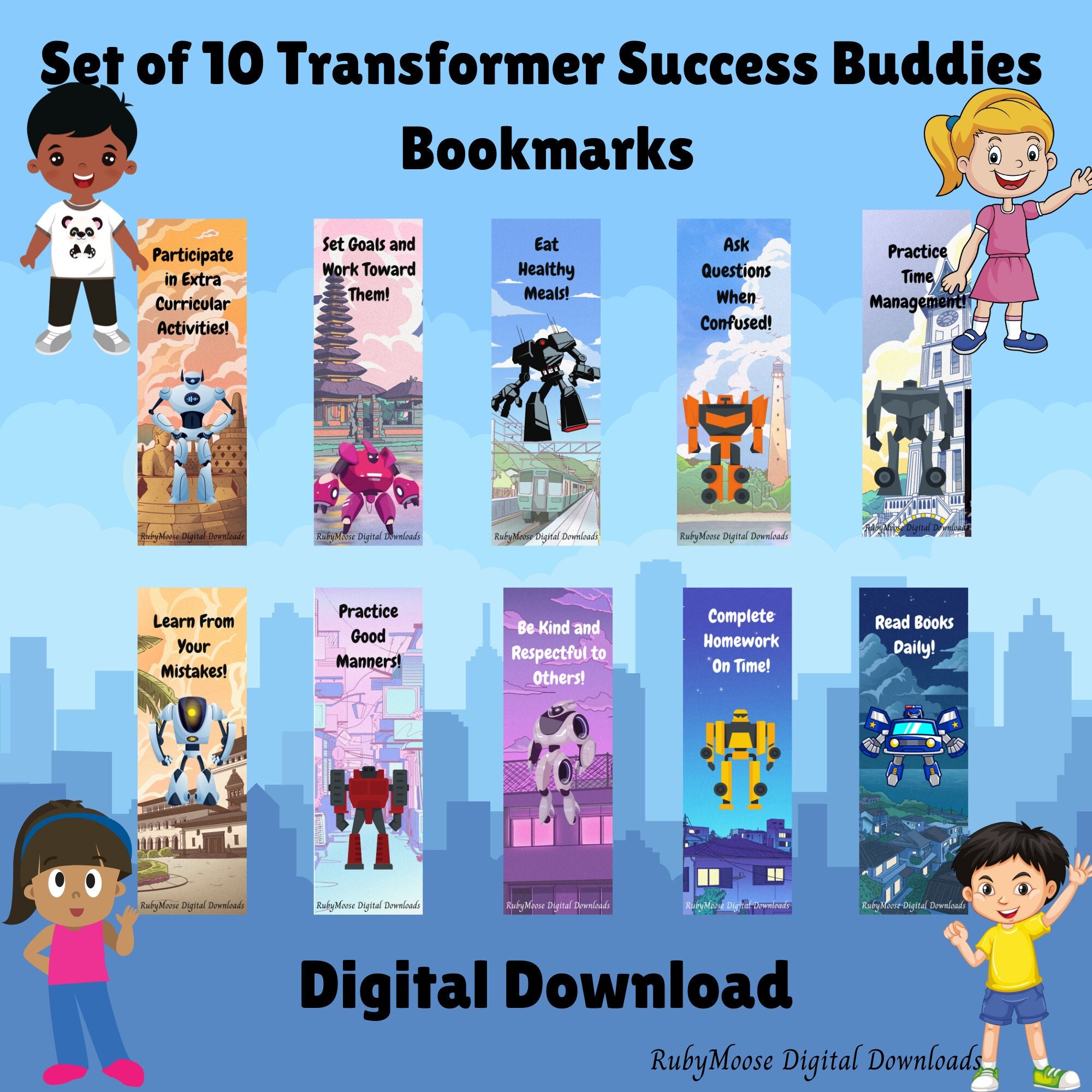 Set of 10 Transformer Success Buddies Bookmarks, How to be Successful, Bookmarks to Download