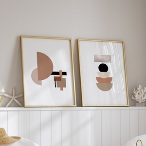 Boho Abstract Wall Art Prints Set of 2, Mid Century Modern Print, Boho Abstract Shapes Art, Terracotta Wall Art, Geometric Neutral Wall Art