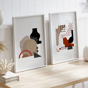Boho Prints Set of 2, PRINTABLE Abstract Shapes Wall Art, Mid Century Modern Wall Art, Boho Neutral Wall Art, Bedroom Wall Art, Digital Art