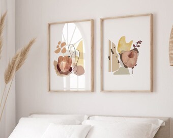 Abstract Wall Art Prints Set of 2, PRINTABLE Terracotta Art, Mid Century Modern Wall Art, Minimalist Wall Art, Neutral Prints, Bedroom Print