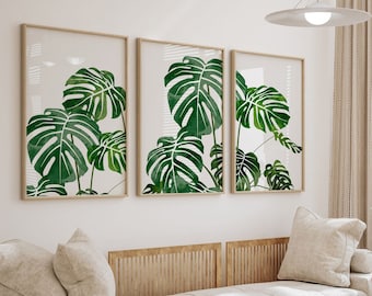 Plant Print Set of 3 Monstera Leaf Prints Boho Wall Art - Etsy