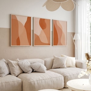 Abstract Burnt Orange Print Set of 3, PRINTABLE Abstract Shapes Wall Art, Mid Century Modern Terracotta Wall Art, Boho Art Decor,DIGITAL Art