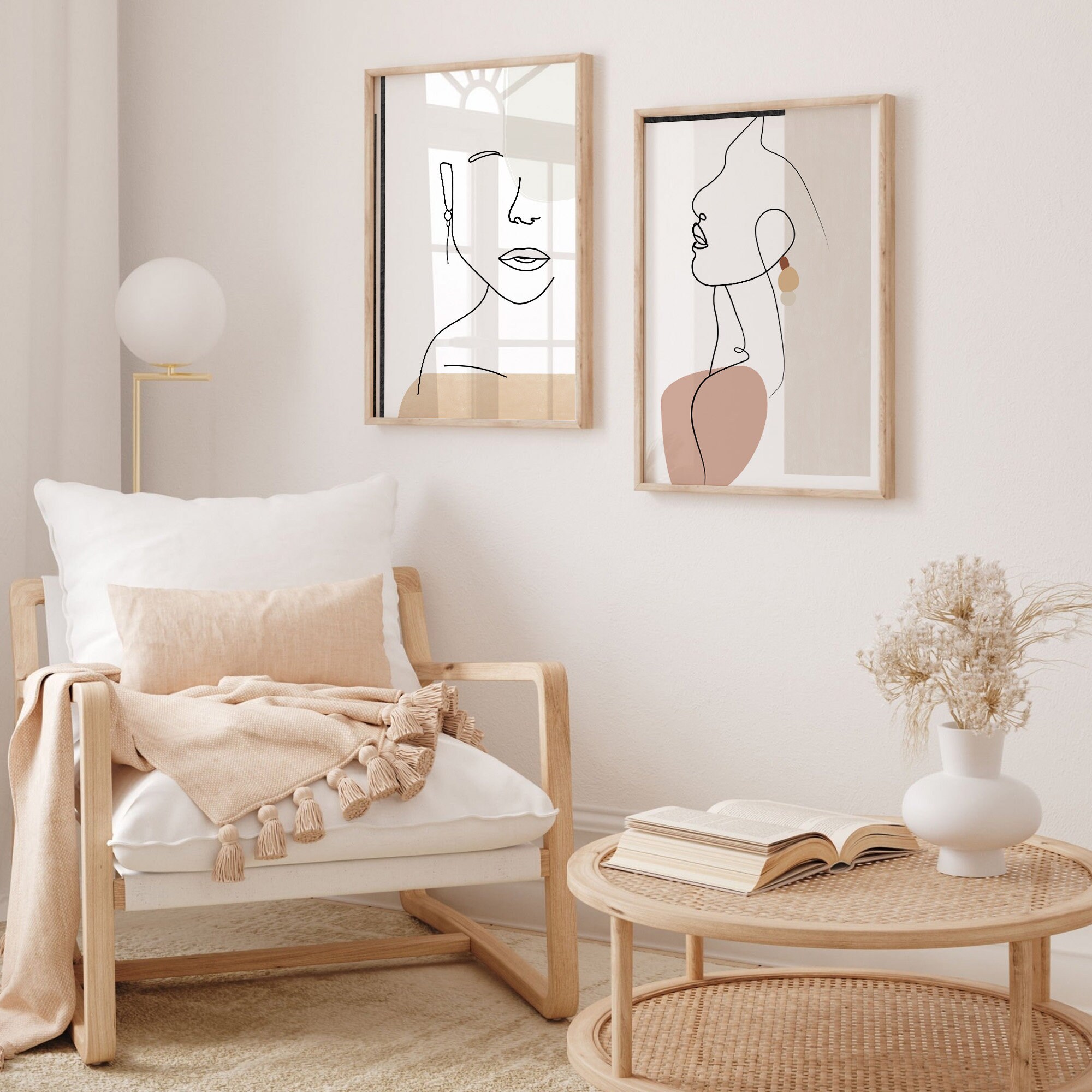 Woman Line Art Print Set of 2, PRINTABLE Female Face Line Wall Art ...