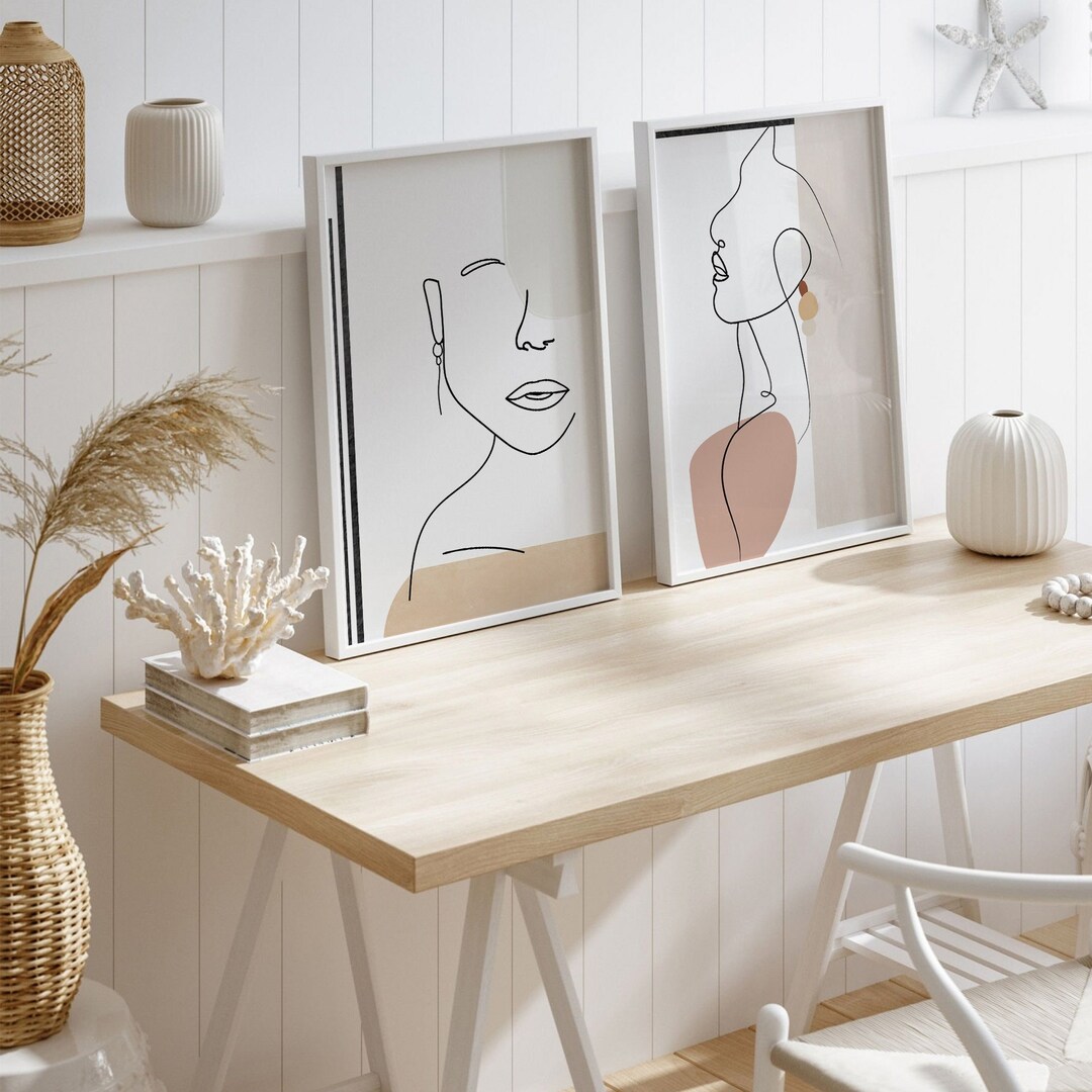 Woman Line Art Print Set of 2, PRINTABLE Female Face Line Wall Art ...