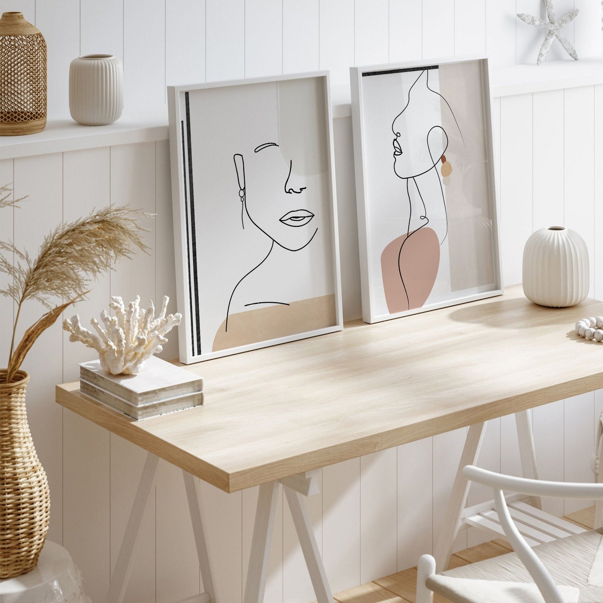 Woman Line Art Print Set of 2 PRINTABLE Female Face Line Wall - Etsy