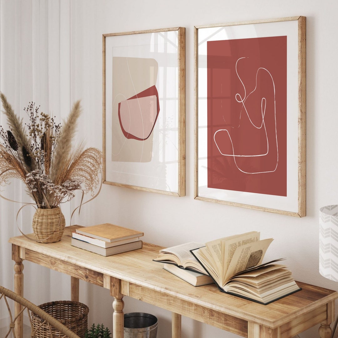 Modern Neutral Abstract Wall Art Set of 2, Printable Minimalist Line ...