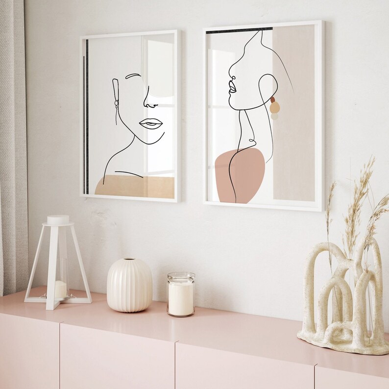 Woman Line Art Print Set of 2 PRINTABLE Female Face Line Wall - Etsy